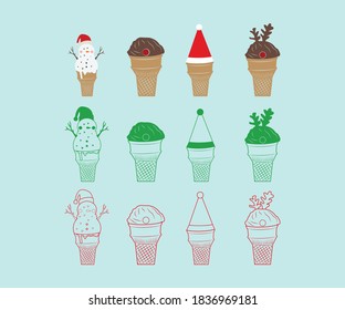 Christmas soft serve chocolate ice cream. to celebrate Christmas holidays, new year party or special event. Vector Illustration Symbol Icon Design.