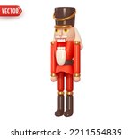 Christmas Soldier Nutcrackers. Xmas toy is soldier isolated on white background. Realistic 3d character in cartoon style. vector illustration