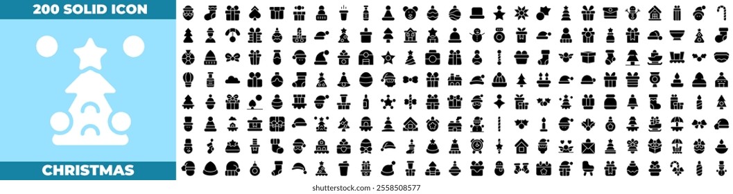 Christmas Solid Editable Icons set. Vector illustration in modern thin solid style of christmas icons: health, research, organs, etc