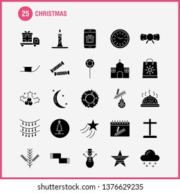 Christmas Solid Glyph Icons Set For Infographics, Mobile UX/UI Kit And Print Design. Include: Food, Meal, Knife, Plate, Christmas Balls, Balls, Decorations, Collection Modern Infographic Logo and Pict