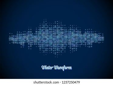 Christmas sound and music waveform made of different scattered snowflakes