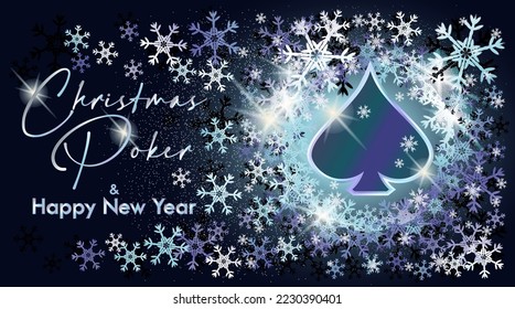 Christmas Spade Poker vip banner with xmas snow, vector illustration	