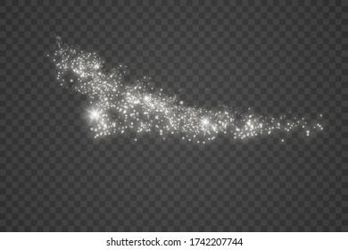 El efecto de la luz brillante de Navidad, las partículas mágicas de polvo brillan aisladas en un fondo transparente, las chispas de polvo blanco y el brillo de estrella con luz especial, luces brillantes, brillo, vector.