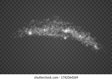 Weihnachten funkelnde Lichteffekte, funkelnde magische Staubpartikel, die auf transparentem Hintergrund isoliert sind, der weiße Staub funkeln und Sterne leuchten mit speziellem Licht, Glanz, Funkeln, Vektor.