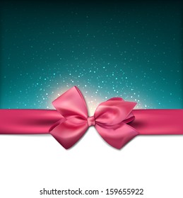 Christmas sparkle background with pink bow. Vector eps10.