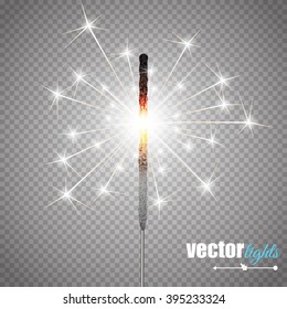 Christmas sparkler isolated on transparent background. Vector eps10