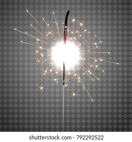 Christmas sparkler isolated on transparent background.