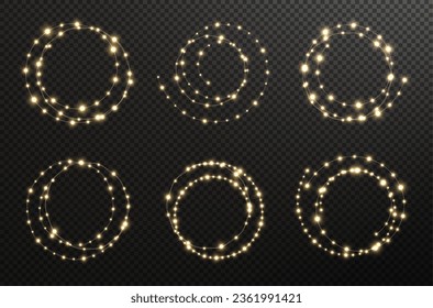 Christmas sparkling bright small lights in gold color.
Vector group of shining wind garlands for your design.
Design element for cards, invitations, business cards, promotions, banners, advertising.