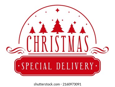 Christmas Special Delivery - Post Stamp Design. Xmas Decorative Element For Handmade Gifts.Vector Illustration On White Background