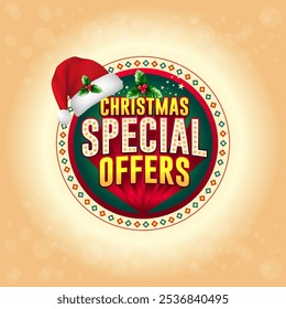 Christmas Special Offers Sticker. Sale, Shopping, Year End, Clearance, Advertising, Promo, marketing.