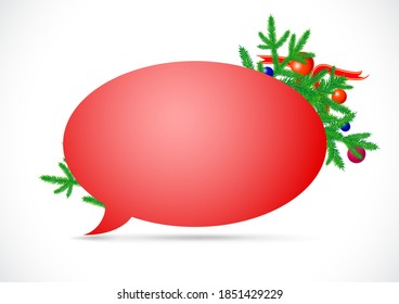Christmas speech bubble with fir branches and baubles