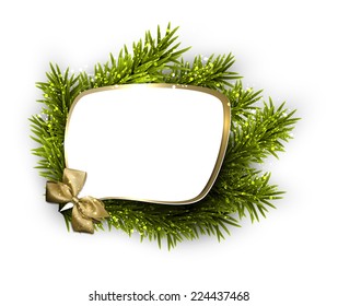 Weihnachtssprechblase auf Fichtenzweigen. Vektorgrafik. 