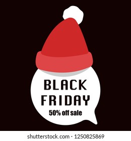 Christmas speech bubble with a Santa Claus hat. Holiday sale. Vector on black background. invitation to a party.