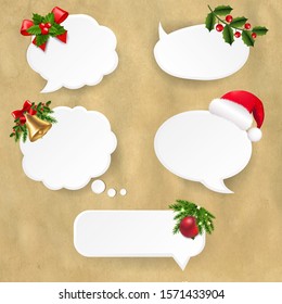 Christmas Speech Bubble Set With Old Paper With Gradient Mesh, Vector Illustration
