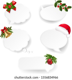 Christmas Speech Bubble Set With White Paper With Gradient Mesh, Vector Illustration