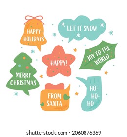 El discurso de Navidad burbuja ilustración set, pegatina dibujada a mano en vacaciones de invierno