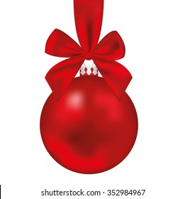 Christmas  sphere  with red ribbon. Vector Illustration