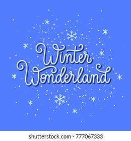Christmas spirit blue winter illustration. Winter Wonderland sign for holiday season greeting card. Flourish ornaments and snowflakes decoration. Wintery december holiday spirit vector image