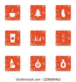 Christmas spirit icons set. Grunge set of 9 christmas spirit vector icons for web isolated on white background