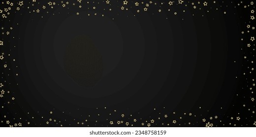 Christmas spirit. Scattered falling stars. Festive christmas confetty overlay template. Festive stars vector illustration on black background.