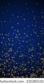 Christmas spirit. Scattered falling stars. Festive christmas confetty overlay template. Festive stars vector illustration on dark blue background.