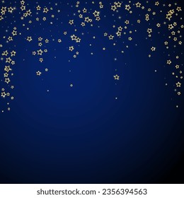 Christmas spirit. Scattered falling stars. Festive christmas confetty overlay template. Festive stars vector illustration on dark blue background.