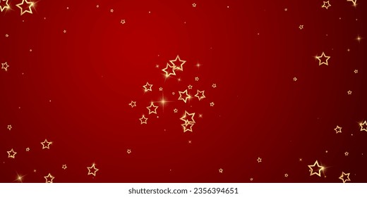 Christmas spirit. Scattered falling stars. Festive christmas confetty overlay template. Festive stars vector illustration on red background.