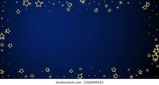 Christmas spirit. Scattered falling stars. Festive christmas confetty overlay template. Festive stars vector illustration on dark blue background.