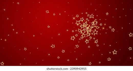 Christmas spirit. Scattered falling stars. Festive christmas confetty overlay template. Festive stars vector illustration on red background.