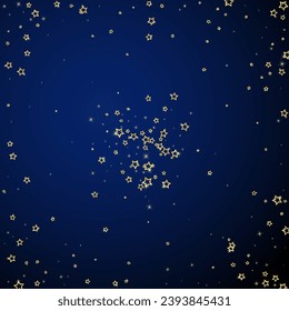 Christmas spirit. Scattered falling stars. Festive christmas confetty overlay template. Festive stars vector illustration on dark blue background.