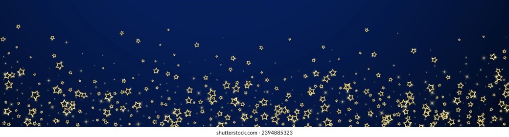Christmas spirit. Scattered falling stars. Festive christmas confetty overlay template. Festive stars vector illustration on dark blue background.
