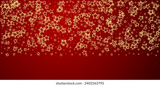 Christmas spirit. Scattered falling stars. Festive christmas confetty overlay template. Festive stars vector illustration on red background.
