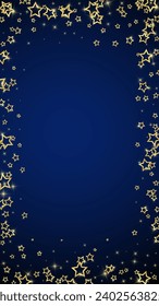 Christmas spirit. Scattered falling stars. Festive christmas confetty overlay template. Festive stars vector illustration on dark blue background.