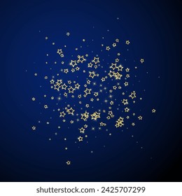 Christmas spirit. Scattered falling stars. Festive christmas confetty overlay template. Festive stars vector illustration on dark blue background.