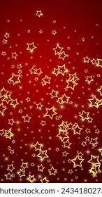 Christmas spirit. Scattered falling stars. Festive christmas confetty overlay template. Festive stars vector illustration on red background.