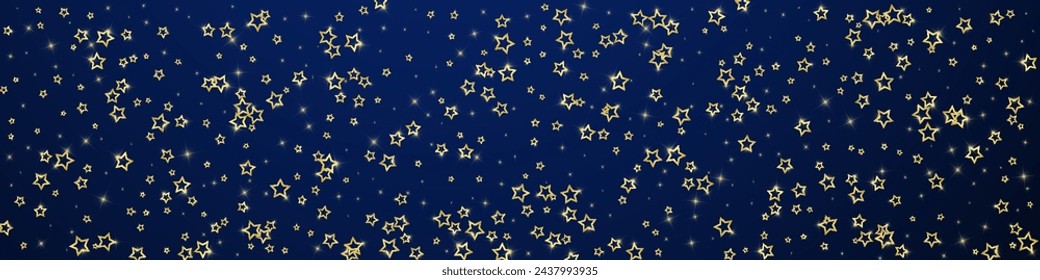 Christmas spirit. Scattered falling stars. Festive christmas confetty overlay template. Festive stars vector illustration on dark blue background.