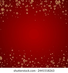 Christmas spirit. Scattered falling stars. Festive christmas confetty overlay template. Festive stars vector illustration on red background.