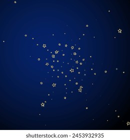 Christmas spirit. Scattered falling stars. Festive christmas confetty overlay template. Festive stars vector illustration on dark blue background.