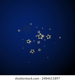 Christmas spirit. Scattered falling stars. Festive christmas confetty overlay template. Festive stars vector illustration on dark blue background.