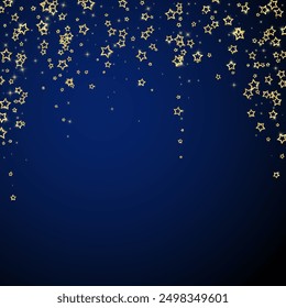 Christmas spirit. Scattered falling stars. Festive christmas confetty overlay template. Festive stars vector illustration on dark blue background.