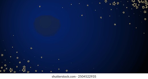 Christmas spirit. Scattered falling stars. Festive christmas confetty overlay template. Festive stars vector illustration on dark blue background.