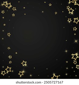 Christmas spirit. Scattered falling stars. Festive christmas confetty overlay template. Festive stars vector illustration on black background.