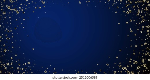 Espírito de Natal. Espalhadas estrelas caindo. Modelo de sobreposição de confetty de Natal festivo. Ilustração vetorial de estrelas festivas sobre fundo azul escuro.