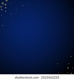 Christmas spirit. Scattered falling stars. Festive christmas confetty overlay template. Festive stars vector illustration on dark blue background.