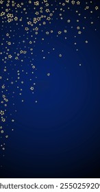 Christmas spirit. Scattered falling stars. Festive christmas confetty overlay template. Festive stars vector illustration on dark blue background.
