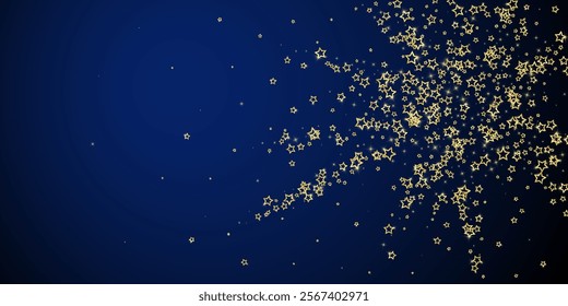 Christmas spirit. Scattered falling stars. Festive christmas confetty overlay template. Festive stars vector illustration on dark blue background.