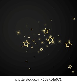 Christmas spirit. Scattered falling stars. Festive christmas confetty overlay template. Festive stars vector illustration on black background.