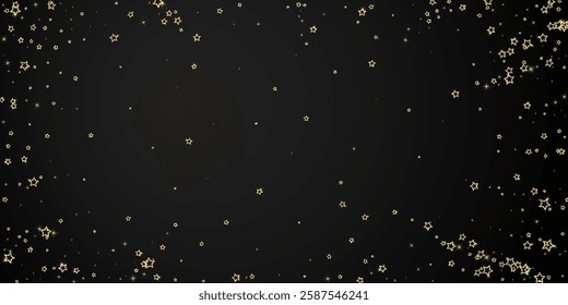 Christmas spirit. Scattered falling stars. Festive christmas confetty overlay template. Festive stars vector illustration on black background.