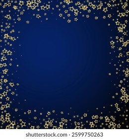 Christmas spirit. Scattered falling stars. Festive christmas confetty overlay template. Festive stars vector illustration on dark blue background.