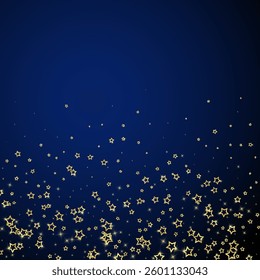 Christmas spirit. Scattered falling stars. Festive christmas confetty overlay template. Festive stars vector illustration on dark blue background.